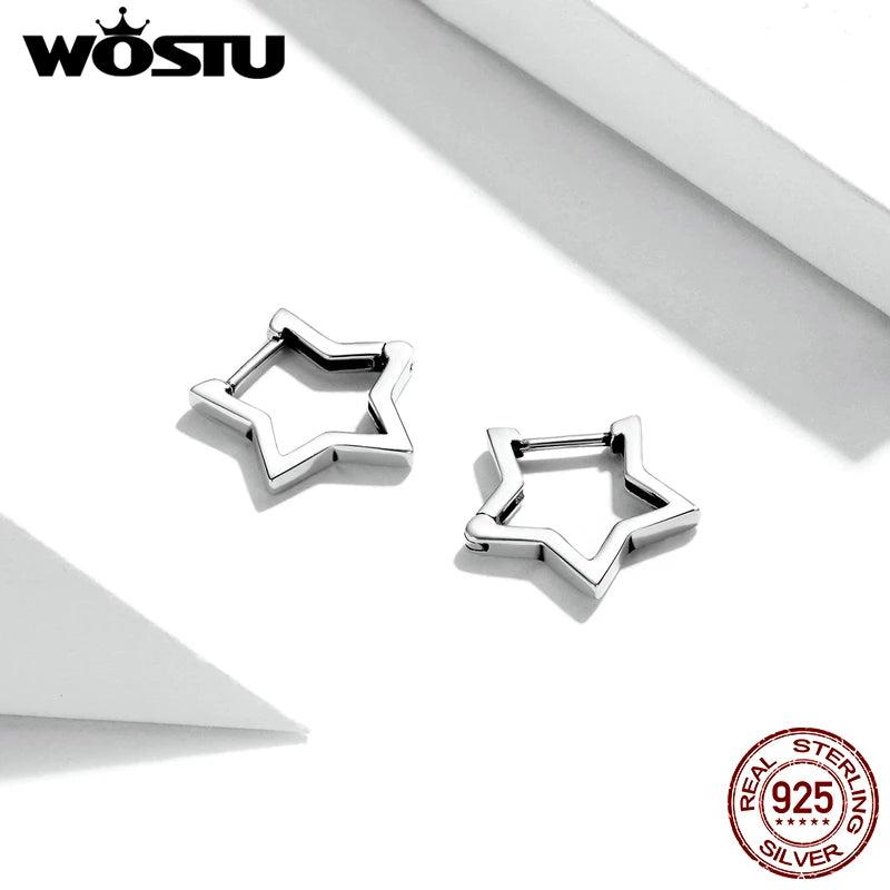 Wostu 925 Silver Star Ear Buckle Stud Earrings Women Fine Jewelry