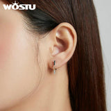 Wostu 925 Silver Star Ear Buckle Stud Earrings Women Fine Jewelry