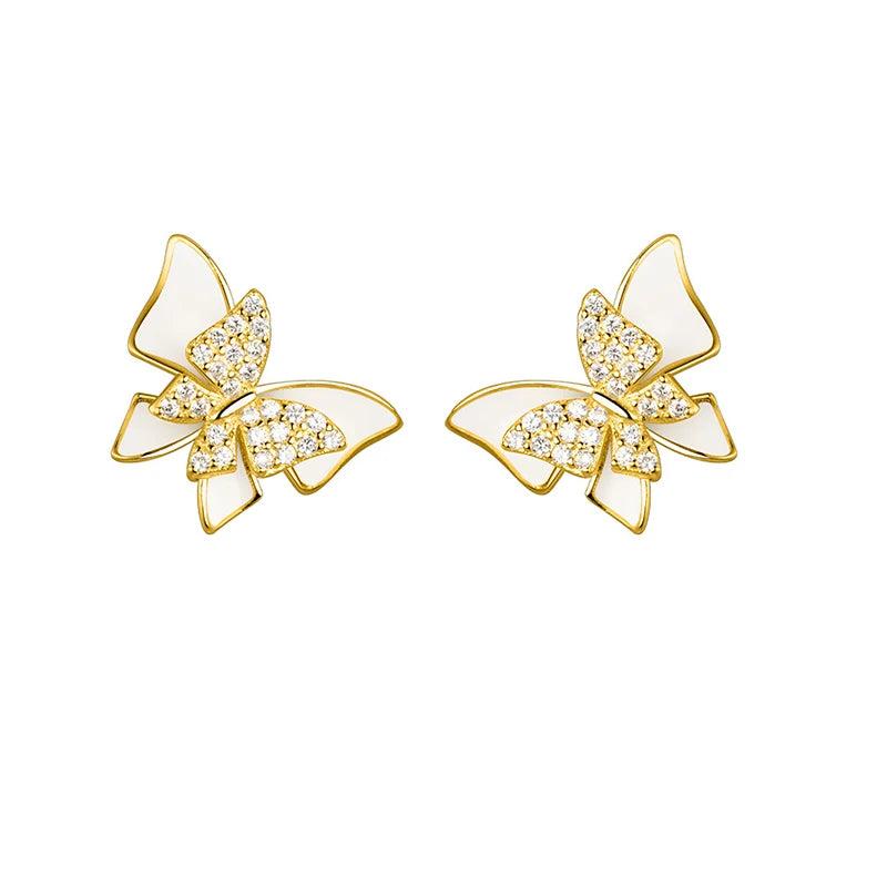 925 Sterling Silver Zircon Butterfly Stud Earrings Women Fine Jewelry