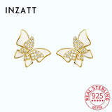 925 Sterling Silver Zircon Butterfly Stud Earrings Women Fine Jewelry