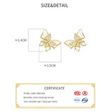 925 Sterling Silver Zircon Butterfly Stud Earrings Women Fine Jewelry