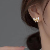 925 Sterling Silver Zircon Butterfly Stud Earrings Women Fine Jewelry