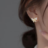 925 Sterling Silver Zircon Butterfly Stud Earrings Women Fine Jewelry
