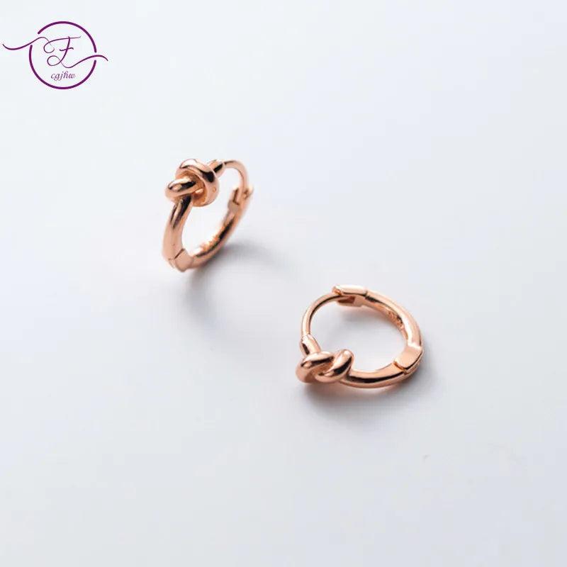 925 Silver Hoop Earrings Knot Design Small Ear Jewelry for Women