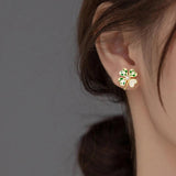 925 Silver Pearl Zircon Grid Clover Stud Earrings