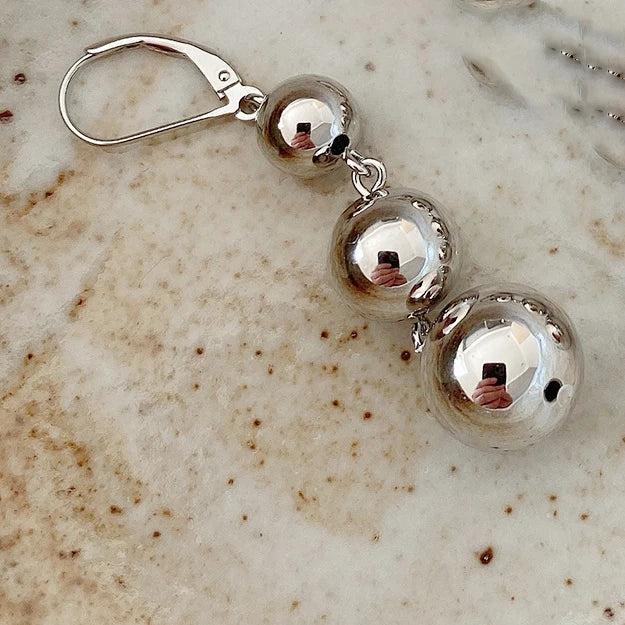 European Street Shot Ball Bead Earrings 925 Sterling Silver