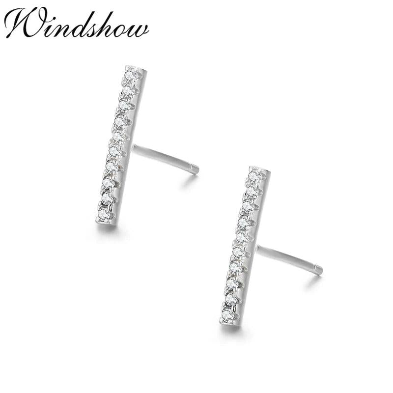 CZ Bar 925 Silver Stud Earrings Women Girls Kids Jewellery
