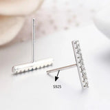 CZ Bar 925 Silver Stud Earrings Women Girls Kids Jewellery