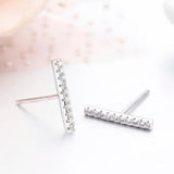 CZ Bar 925 Silver Stud Earrings Women Girls Kids Jewellery