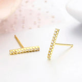 CZ Bar 925 Silver Stud Earrings Women Girls Kids Jewellery