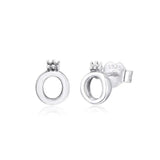 Crown Letter O Stud Earrings 925 Sterling Silver Jewelry Girls Autumn