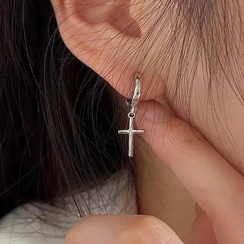 925 Silver Cross Hoop Earrings Small Circle Hoops Fine Jewelry Women