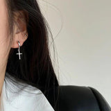 925 Silver Cross Hoop Earrings Small Circle Hoops Fine Jewelry Women