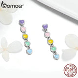 925 Silver Rainbow Heart Enamel Drop Earrings for Women Jewelry