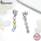 925 Silver Rainbow Heart Enamel Drop Earrings for Women Jewelry