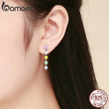 925 Silver Rainbow Heart Enamel Drop Earrings for Women Jewelry