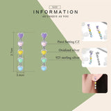 925 Silver Rainbow Heart Enamel Drop Earrings for Women Jewelry