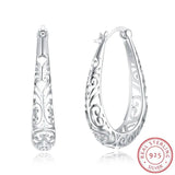 925 Silver Vintage Flower Hoop Earrings Ethnic Jewelry Women