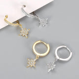 925 Sterling Silver Octagonal Star Hoop Earrings