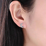 925 Silver Moon&Stars Stud Earrings CZ Crystal Women Fine Jewelry