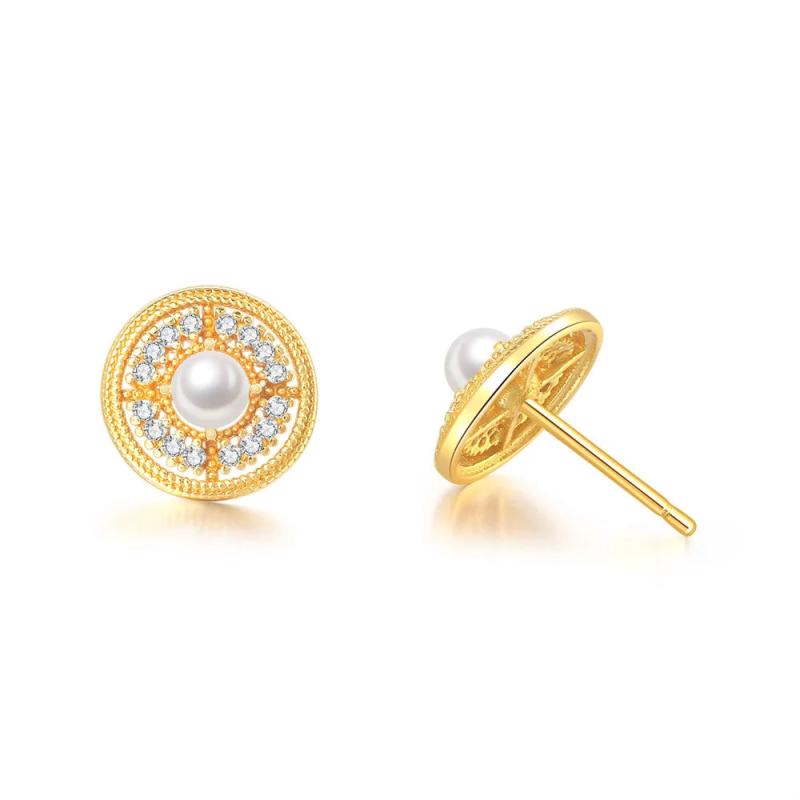 Freshwater Pearl Earrings 925 Sterling Silver Studs 14K Plated Vintage Jewelry