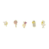 925 Silver 5pcs/Set Pinky Girl Jewelry Lovely Lollipop Pink Earrings