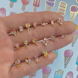 925 Silver 5pcs/Set Pinky Girl Jewelry Lovely Lollipop Pink Earrings