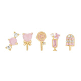 925 Silver 5pcs/Set Pinky Girl Jewelry Lovely Lollipop Pink Earrings