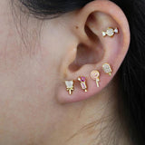 925 Silver 5pcs/Set Pinky Girl Jewelry Lovely Lollipop Pink Earrings