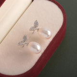 925 Silver Earrings Women 8-9mm Freshwater Pearl Drop Shape Jewelry