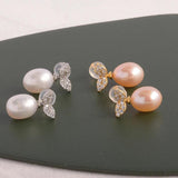 925 Silver Earrings Women 8-9mm Freshwater Pearl Drop Shape Jewelry
