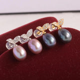925 Silver Earrings Women 8-9mm Freshwater Pearl Drop Shape Jewelry