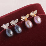 925 Silver Earrings Women 8-9mm Freshwater Pearl Drop Shape Jewelry