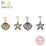925 Silver Asymmetric Starfish Shell Hoop Earring