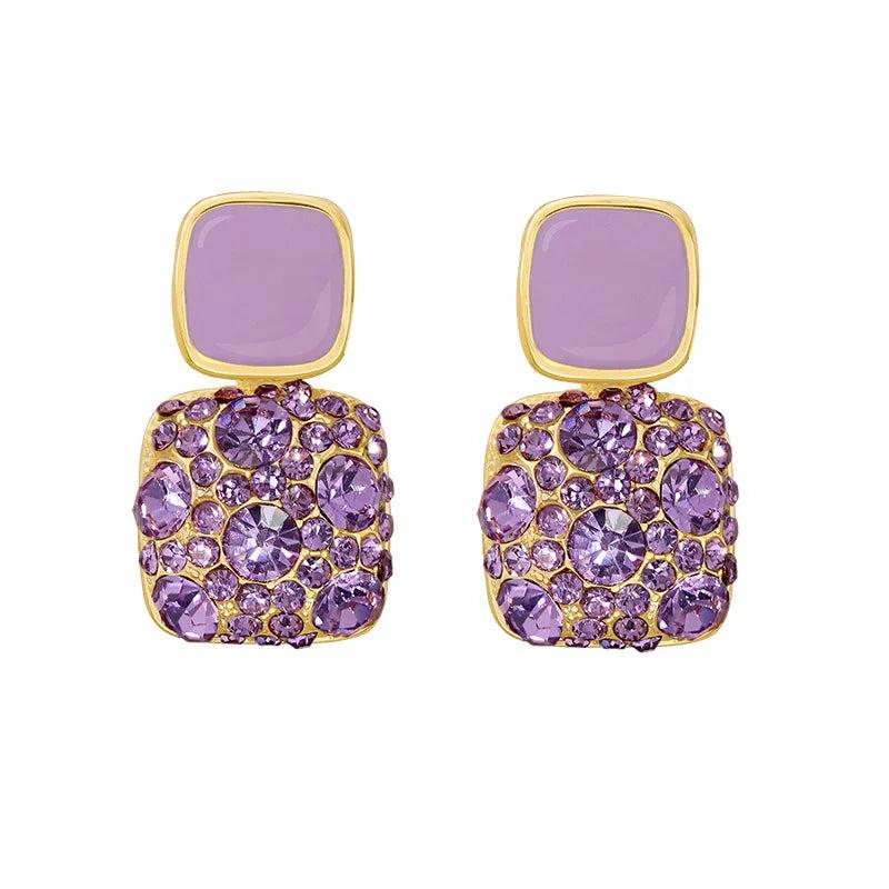 Purple Crystal Drop Earrings S925 Silver Needle Valentines Christmas Jewelry