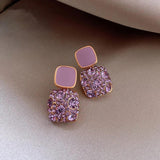 Purple Crystal Drop Earrings S925 Silver Needle Valentines Christmas Jewelry