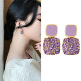 Purple Crystal Drop Earrings S925 Silver Needle Valentines Christmas Jewelry