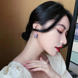 Purple Crystal Drop Earrings S925 Silver Needle Valentines Christmas Jewelry