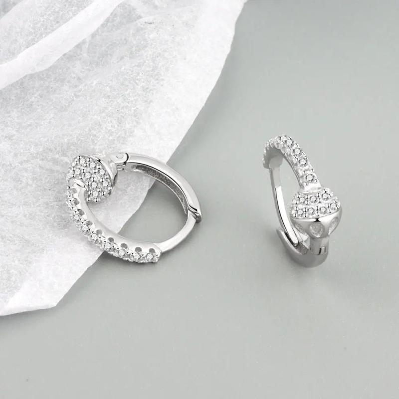 Sterling Silver Zircon Hoops Earrings Women CZ Wedding Jewelry