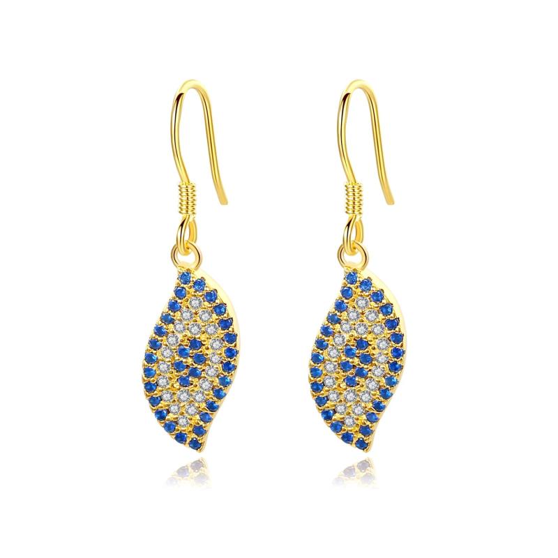 Kaletine Evil Eye Earrings Yellow CZ 925 Sterling Silver Hippie Drop Earings