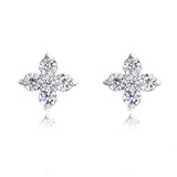 925 Silver Flower CZ Stud Earrings For Women Girls Kids