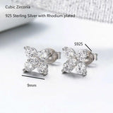 925 Silver Flower CZ Stud Earrings For Women Girls Kids