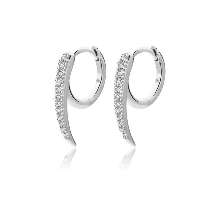 Davis 925 Silver CZ Hoop Earring For Women Fine S925 Jewelry