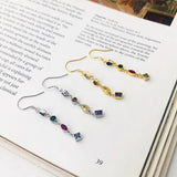 925 Silver Colorful Zircon Tassel Earrings Women Wedding Party