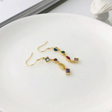 925 Silver Colorful Zircon Tassel Earrings Women Wedding Party