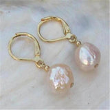 10x11mm Sea Baroque Rose Pearl Earrings 14K Real Earbob Jewelry Women Gift