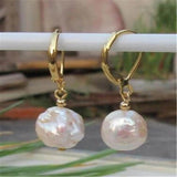 10x11mm Sea Baroque Rose Pearl Earrings 14K Real Earbob Jewelry Women Gift