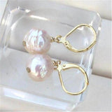 10x11mm Sea Baroque Rose Pearl Earrings 14K Real Earbob Jewelry Women Gift
