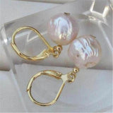 10x11mm Sea Baroque Rose Pearl Earrings 14K Real Earbob Jewelry Women Gift