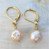 10x11mm Sea Baroque Rose Pearl Earrings 14K Real Earbob Jewelry Women Gift